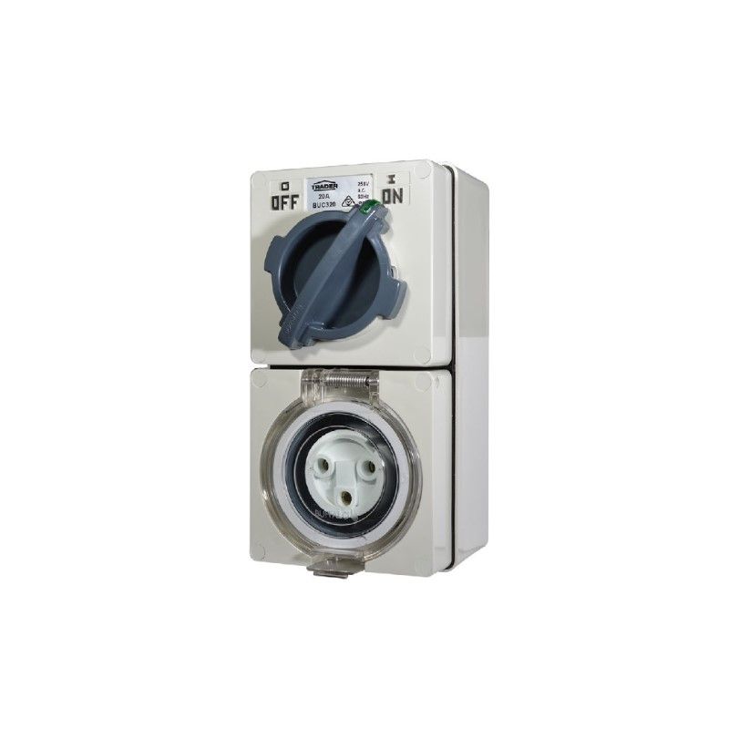 Switch Outlet Surface W/P 3Ph 32A 500V 4 Pin Rnd Grey IP66 - Go Electrical