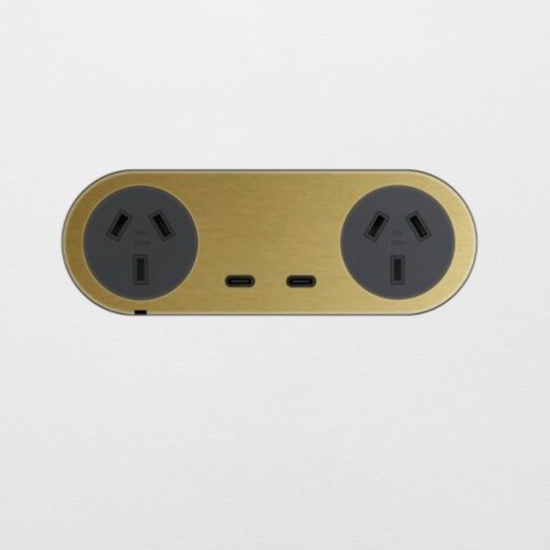 ZETR 13 Carbon Double Outlet USBC Faceplate Black in Brass | Go Electrical