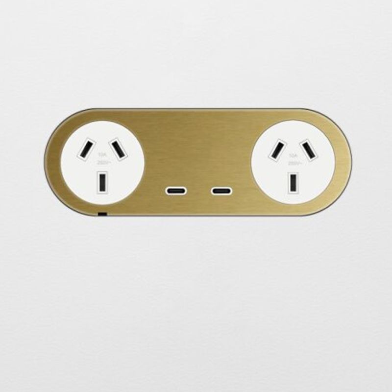 ZETR 13 Carbon Double Outlet USBC Faceplate White in Brass | Go Electrical