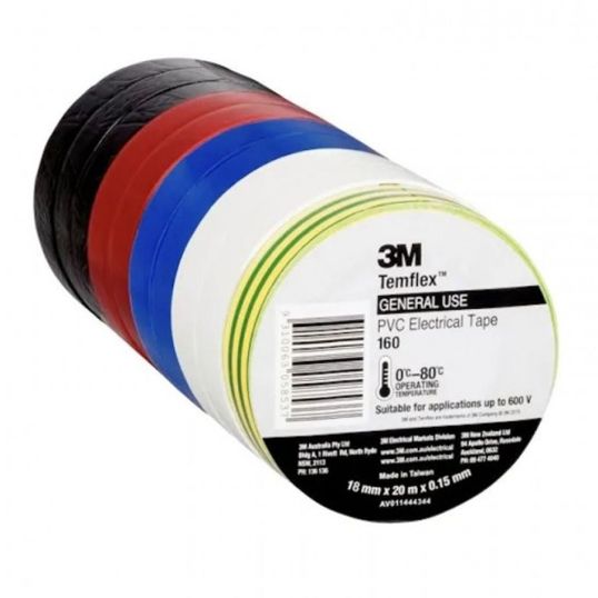 3M Temflex Vinyl Electrical Tape 160 Rainbow 18mm x 20m 10PK | Go ...
