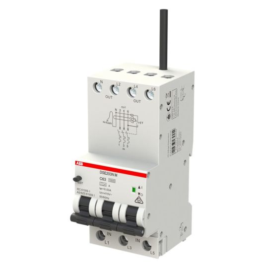 ABB RCBO 3 Pole + N 6kA 16A C Curve 30mA 3 Module Chassis Mount Type A ...