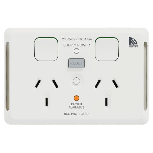 Medilec Twin Switched Socket RCD Protected 10A 230-240V ABS White | Go ...