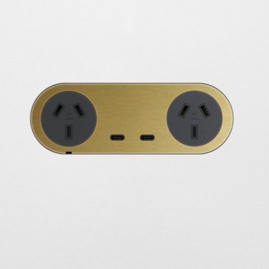 ZETR 13 Carbon Double Outlet USBC Faceplate Black in Brass | Go Electrical